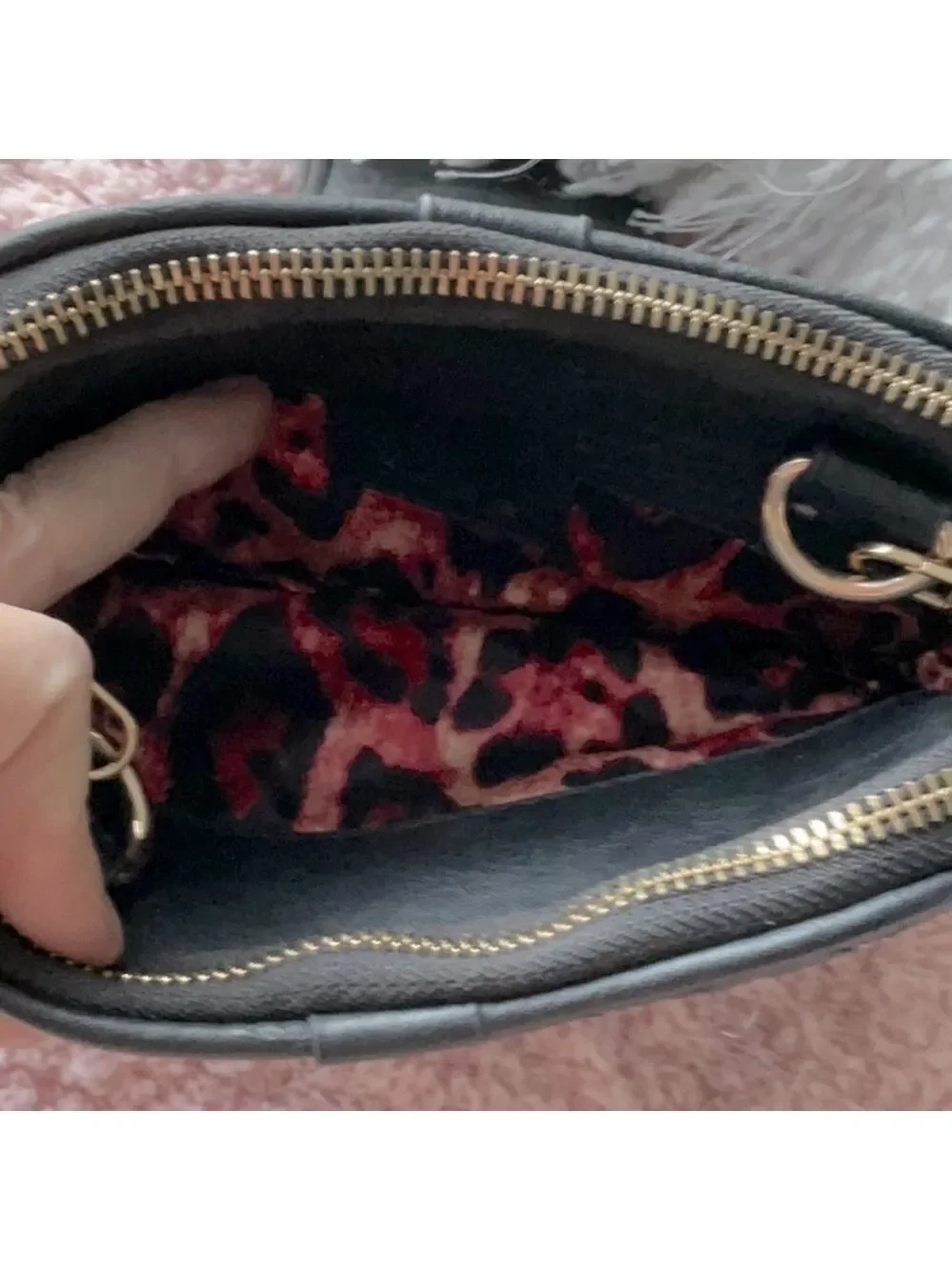 Bebe Black Arm Bag with Gold and Leather Strap